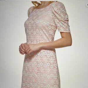 Tommy Hilfiger Floral Lace Shift Mini Dress w/Puff Sleeves  Size 10